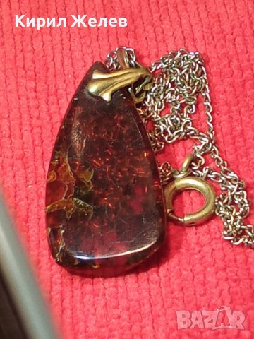 СТАРИНЕН КЕХЛИБАРЕН МЕДАЛЬОН АРТ ДЕКО 100% НАТУРАЛЕН БАЛТИЙСКИ КЕХЛИБАР с БРОНЗОВА ВЕРИЖКА 14980, снимка 3 - Антикварни и старинни предмети - 31196140