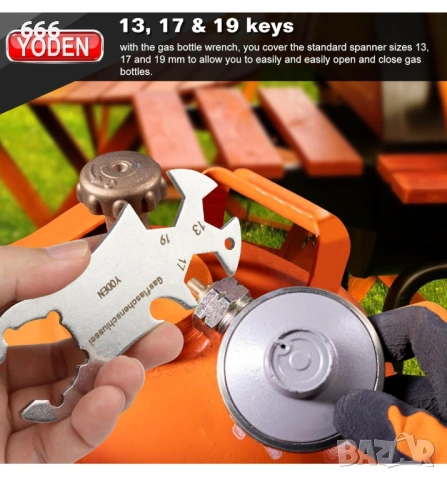 Многофункционален инструмент за ключове за газови бутилки от неръждаема стомана, снимка 5 - Други стоки за дома - 53297611