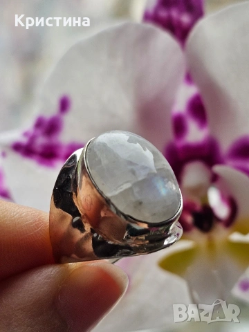 Сребърен пръстен с Лунен камък, снимка 4 - Пръстени - 53904778