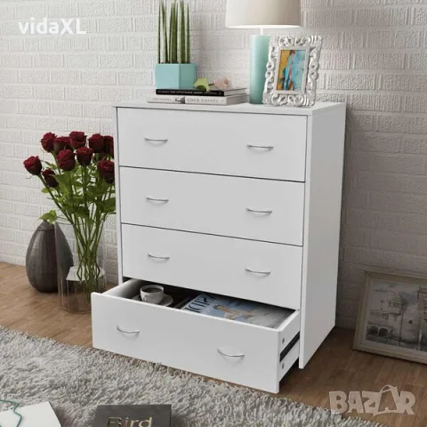 vidaXL Сайдборд с 4 чекмеджета, 60 x 30,5 x 71 см, бял（SKU: 242545）, снимка 2 - Шкафове - 56089915