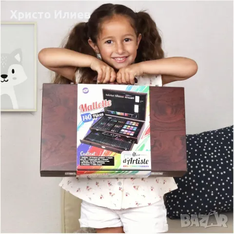 Арт комплект за рисуване в дървен куфар 140 бр Подаръчен комплект за художници, снимка 4 - Рисуване и оцветяване - 47516494