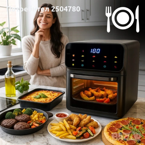 Еър фрайър и фурна 2-в-1 , XXL Капацитет 8.5L, 1350W, 10 Програми, LED Тъч дисплей