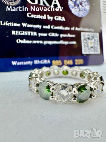 Сребърен пръстен с мойсанит (Диамант) 7 карата, снимка 6 - Пръстени - 54343685