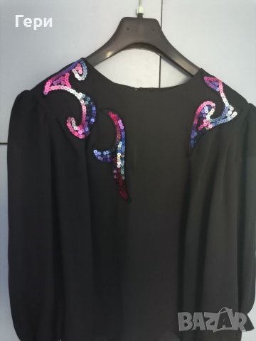 Черна ефирна риза шифон с пайети, снимка 2 - Ризи - 37867711