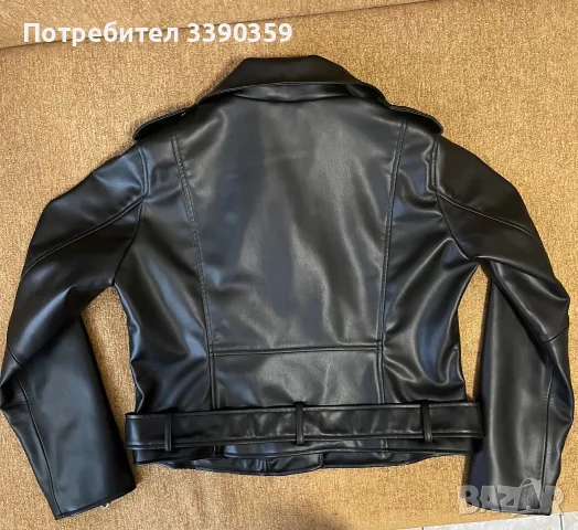 Дамско черно кожено яке, снимка 2 - Якета - 55940807