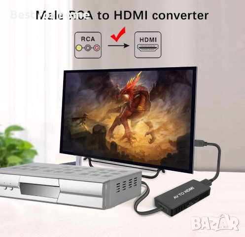 Dingsun RCA към HDMI конвертор, композитен към HDMI конвертор, AV към HDMI адаптер, снимка 5 - Приемници и антени - 42430299