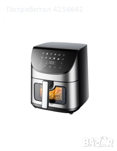 Фритюрник 1700W 7л., Горещ въздух, Таймер, до 200°C с видим прозорец Черен