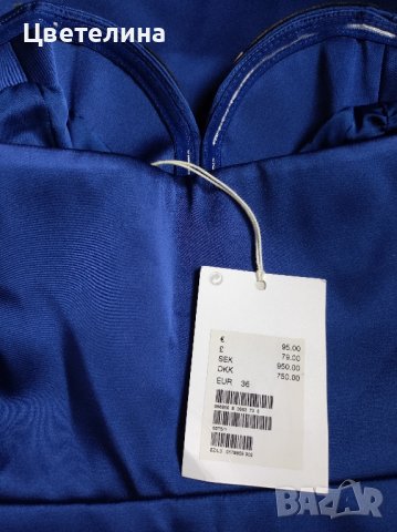 Елегантна синя сатенена рокля размер S/36 цена 84 лв., снимка 6 - Рокли - 42621899
