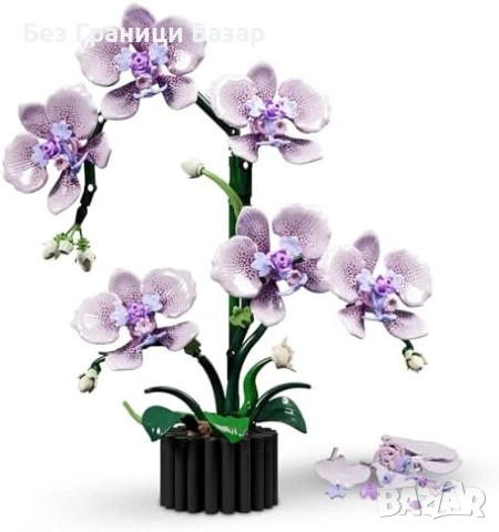 Нова Лилава Орхидея Конструктор 619 Части Цветя Декорация Ботанически Строителни Блокчета С Ваза