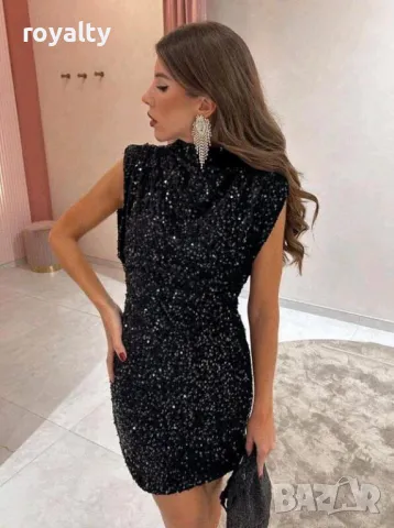 Черна къса блестяща рокля