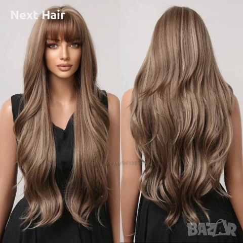 Кафява перука с руси кичури и бретон, снимка 5 - Аксесоари за коса - 52897767