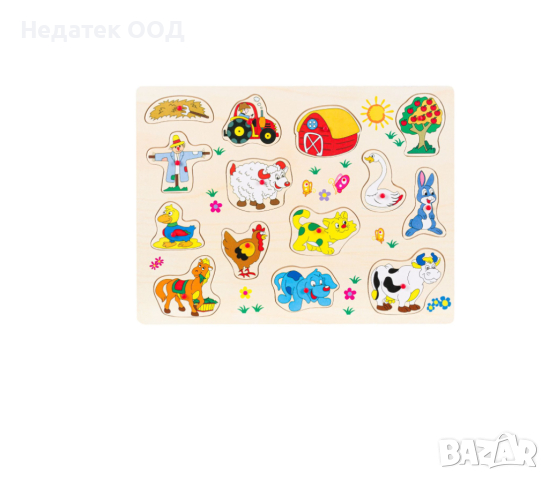 Дървен пъзел, Селскостопански животни, 14 части, 40x30 см