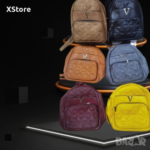 Елегантна дамска раничка от еко к. с капитониран ефект и метален елемент V 23см * 29см * 12см, снимка 2 - Раници - 52584807