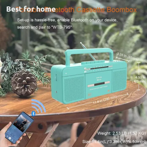  Ретро касетофон с USB/Bluetooth/AM/FM радио стерео, вграден микрофон, снимка 5 - Радиокасетофони, транзистори - 49526858