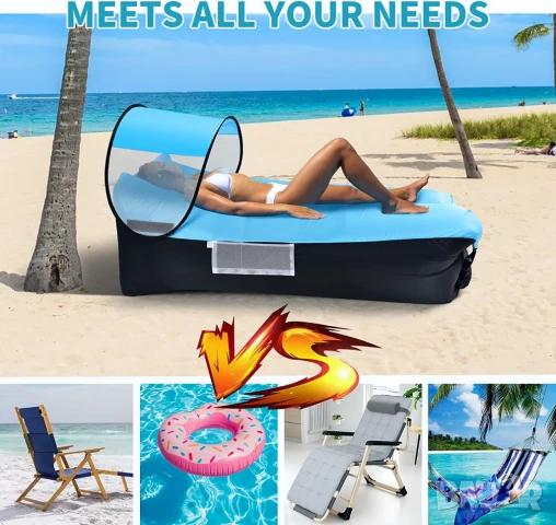 Нов самонадуваем диван/легло Air sofa, Голям размер, Със сенник, Вградена възглавница и аксесоари, снимка 3 - Надуваеми легла - 50980677