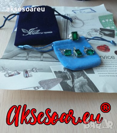 Пръстен със смарагдов зелен син камък 925 сребърен посребрен за жени годежен за момичета скъпоценни , снимка 13 - Пръстени - 38379911