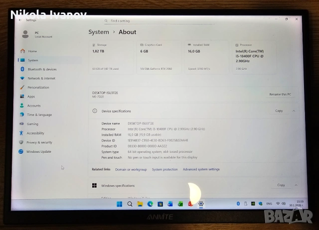 PC intel core i5 10400 4.30 Ghz | RTX 2060 6GB | 16GB RAM | 1TB SSD + 1TB HDD |BT + WiFi |Windows 11, снимка 6 - Геймърски - 53285892