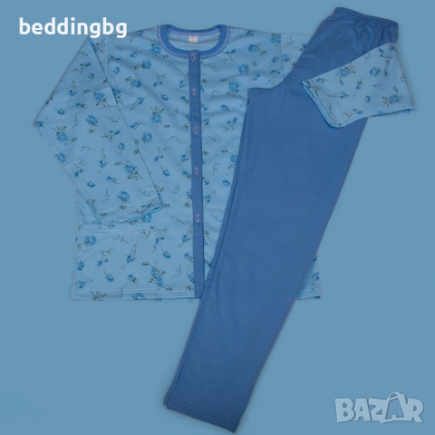 Удобна и Топла Дамска Пижама (100% Памук, Лека Вата) с Копчета - БГ Производство! Размери M-3XL, снимка 6 - Пижами - 52104122