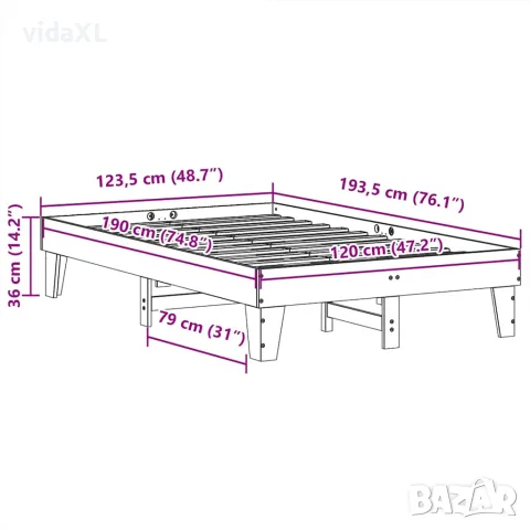 vidaXL Рамка за легло без матрак, бял, 120x190 см, борово дърво масив, снимка 9 - Спални и легла - 56148275