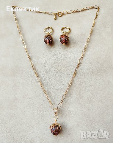 Позлатени комплекти от обеци и колиета с полускъпоценни камъни, снимка 4 - Бижутерийни комплекти - 39181393