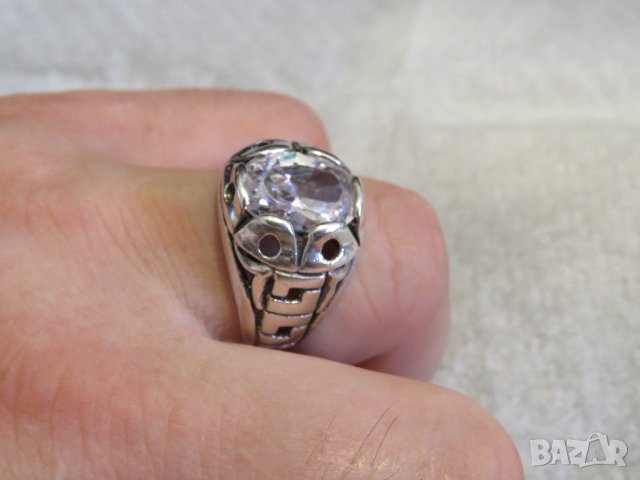 Стар красив мъжки сребърен пръстен с голям красив камък и прекрастна изработка, снимка 4 - Пръстени - 29453214