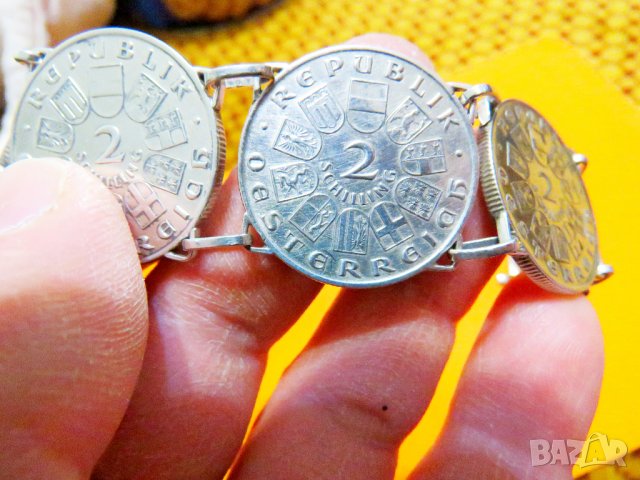 масивна мъжка сребърна гривна със сребърни  6 монети от  2 австрийски шилинга 1931г - 175 години , снимка 3 - Гривни - 39070787