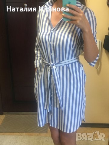 Риза рокля в бяло и светло синьо, снимка 8 - Рокли - 29423445