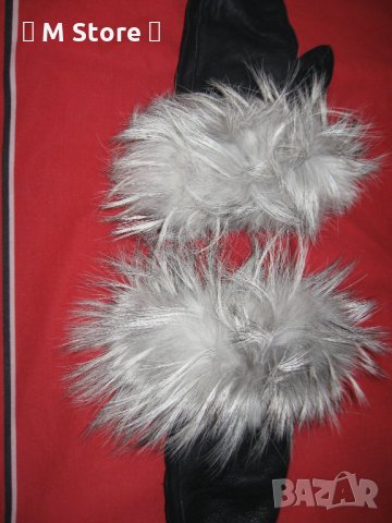Дамски топли кожени ръкавици от естествена кожа с естествен косъм и вата отвътре, снимка 3 - Ръкавици - 30677570