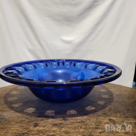 Голяма декоративна ретро кобалтово синя художествена стъклена купа Германия 🇩🇪, снимка 2 - Антикварни и старинни предмети - 47828159