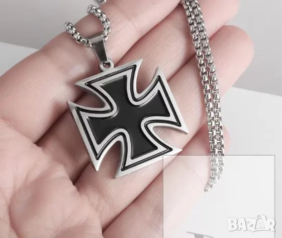 Рицар Тамплиер Колие Малтийски Кръст Stainless Iron Cross Pendant Necklace Knights Templar Commander