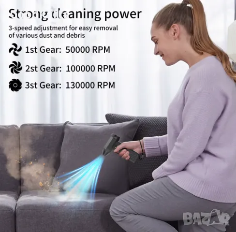 Мини мощен вентилатор X3, мощност 180 W, 130000rpm, за компютър, почистване на дома, барбекю, кола, , снимка 3 - Други инструменти - 50188362