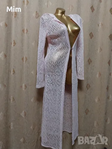 М Дълга плетена жилетка с качулка 