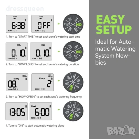 4490 Двоен автоматичен таймер за поливане с голям LCD дисплей и водоустойчив корпус, снимка 9 - Напояване - 53876427