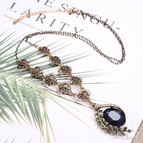 Винтидж колие с син цирконий, снимка 4 - Колиета, медальони, синджири - 31857582