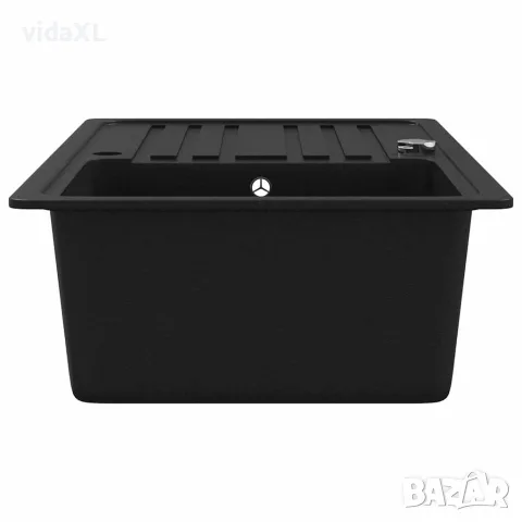 vidaXL Гранитна кухненска мивка с корито и отцедник, черна, две монт. позиции, снимка 6 - Мивки - 56145988