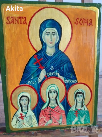 Св. мъченици Вяра, Надежда, Любов и  София, снимка 3 - Икони - 28517539