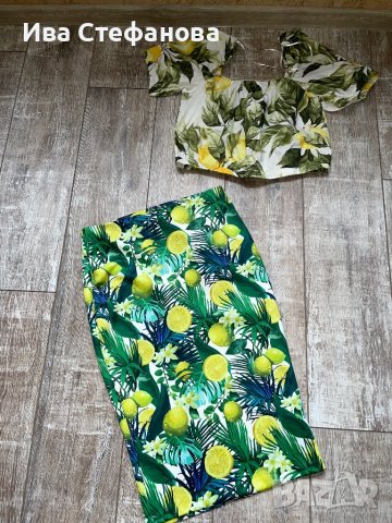 Разкошен нов свеж топ бюстие лимони лимон зелен листа квадратно деколте hm h&m , снимка 12 - Корсети, бюстиета, топове - 40722254