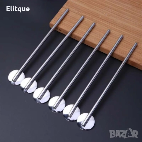 Комплект от 6 броя метални лъжици със сламки 2в1 + ПОДАРЪК ЧЕТКА  -  ПРОМОЦИЯ -, снимка 3 - Други - 52903157