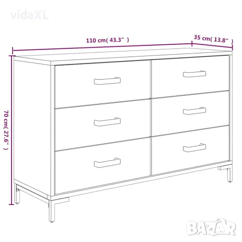 vidaXL Сайдборд, кафяв, 110x35x70 см, борова дървесина масив, снимка 7 - Бюфети - 56147205