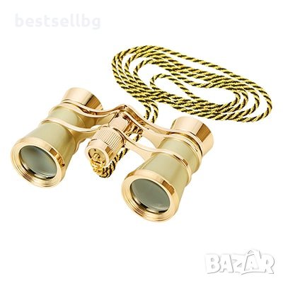 Златист театрален бинокъл с верижка увеличение 3Х театър опера подарък, снимка 2 - Екипировка - 29119033