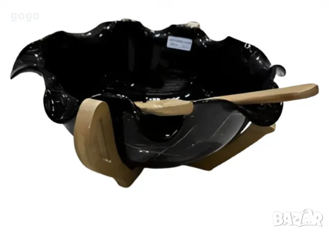 Луксозна дизайнерска купа с дървена стойка и лъжица