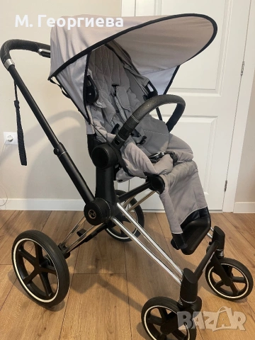 Cybex Priam 3 Platinum Taupe 3 в 1 с черно шаси + кош, дъждобран и подаръци, снимка 6 - Детски колички - 54313550