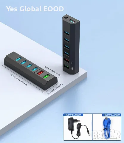 Vansuny USB 3.0 хъб с 6 порта и захранване 24W, снимка 3 - Кабели и адаптери - 55938359
