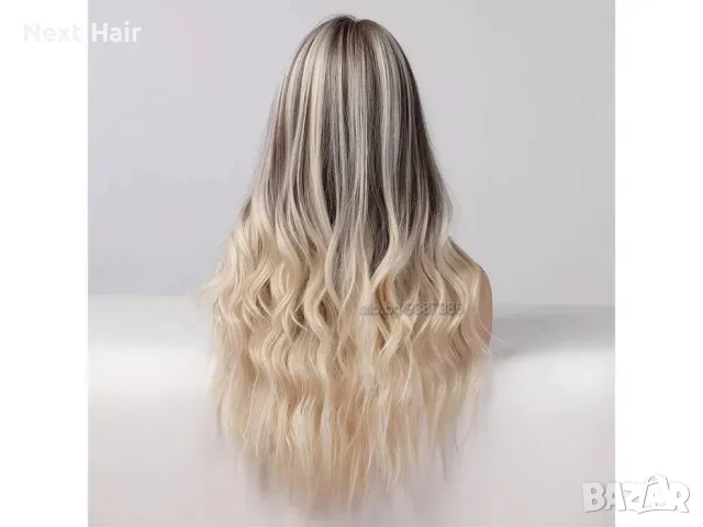 Омбре балеаж руса перука с тъмни корени, снимка 4 - Аксесоари за коса - 48479168