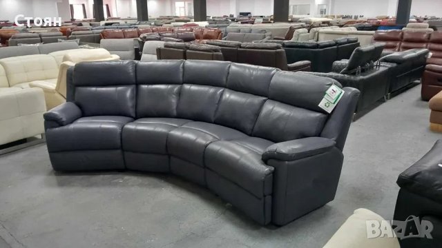 Сив извит кожен диван четворка "Gracy", снимка 2 - Дивани и мека мебел - 40282350