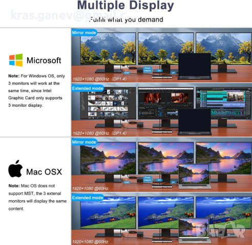 WAVLINK USB-C докинг станция с троен дисплей с 65 W зареждане, снимка 7 - Други - 40762820