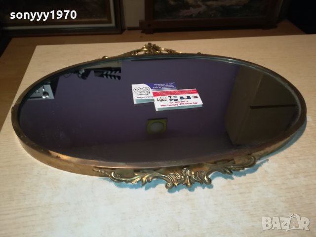 антично огледало-мед/месинг-масивно-внос швеция 55х45см, снимка 7 - Антикварни и старинни предмети - 30139515