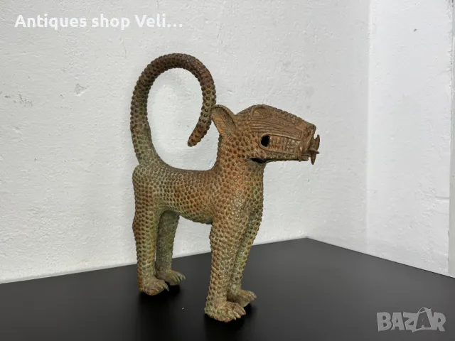 Африканско изкуство Бронзов леопард-Бенин №6644 , снимка 3 - Антикварни и старинни предмети - 49621292