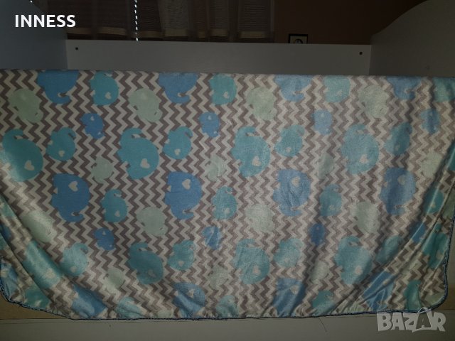 Двулицево Одеяло синьо/ бежово на слончета, снимка 1 - Спално бельо и завивки - 30087407