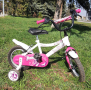 Детско колело за момиче с помощни колелца, 12 цола